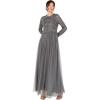Maya Deluxe Women&rsquo;s Maxi Dress Ladies Crew Neck Long Sleeve Sequin Embellished Tulle Ruffle for Wedding Guest Bridesmaid Ball Gown Robes Femme(Anthracite)
