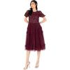 Maya Deluxe Women&rsquo;s Midi Dress Ladies Sequin Embellished Short Sleeve Ruffle for Wedding Guest Bridesmaid Occasion Evening Ball Gown Robes Femme(Wine)