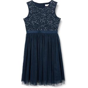 Maya Deluxe Midi Dress for Girls Sequins Embellished Party Tutu Bridesmaids Wedding with Belt Bow Robe Fille (Lot de 1)(Bleu Marine)