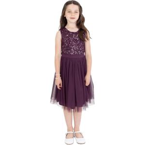 Maya Deluxe Midi Dress for Girls Sequins Embellished Party Tutu Bridesmaids Wedding with Belt Bow Robe Fille (Lot de 1)(Bordeaux)