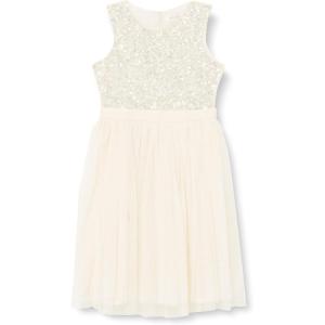 Maya Deluxe Midi Dress for Girls Sequins Embellished Party Tutu Bridesmaids Wedding with Belt Bow Robe Fille (Lot de 1)(Ivoire)