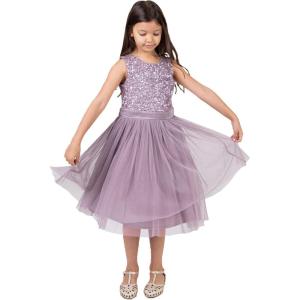 Maya Deluxe Midi Dress for Girls Sequins Embellished Party Tutu Bridesmaids Wedding with Belt Bow Robe Fille (Lot de 1)(Lilas Moody)