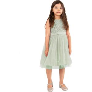 Maya Deluxe Midi Dress for Girls Sequins Embellished Party Tutu Bridesmaids Wedding with Belt Bow Robe Fille (Lot de 1)(Lys Vert)