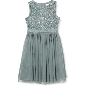 Maya Deluxe Midi Dress for Girls Sequins Embellished Party Tutu Bridesmaids Wedding with Belt Bow Robe Fille (Lot de 1)(Vert Bruyant)