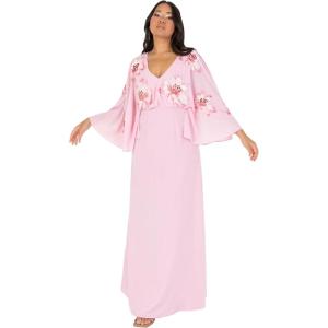Maya Deluxe Women&rsquo;s Maxi Dress Ladies V-Neck Long Cape Sleeve Floral Sequin Embellished A-Line for Wedding Guest Evening Occasion Robe Femme(Cherry Blossom)
