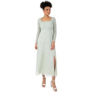 Maya Deluxe Women&rsquo;s Midaxi Dress Ladies Long Sheer Sleeve Square Neck Sequin Embellished Split Empire Waist A-Line Wedding Guest Robe Femme(Mint Green)