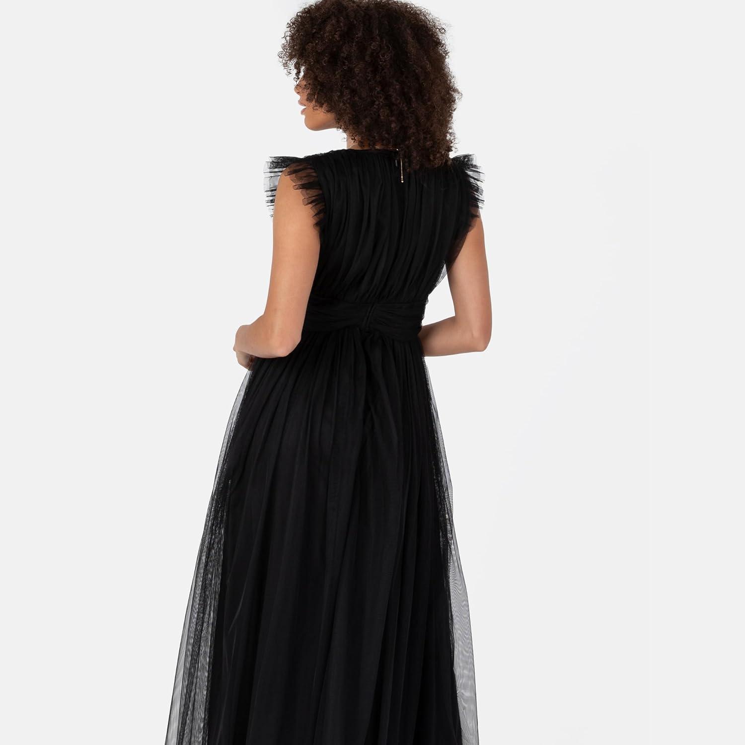 imageAnaya with Love Womens Maxi Dress Ladies VNeck Short Sleeve Split Tulle ALine for Wedding Guest Bridesmaid Evening Occasion Ball Gown FemmeNoir