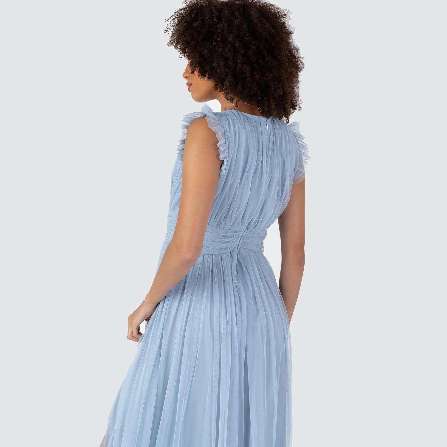 imageAnaya with Love Womens Maxi Dress Ladies VNeck Short Sleeve Split Tulle ALine for Wedding Guest Bridesmaid Evening Occasion Ball Gown FemmeSoft Blue