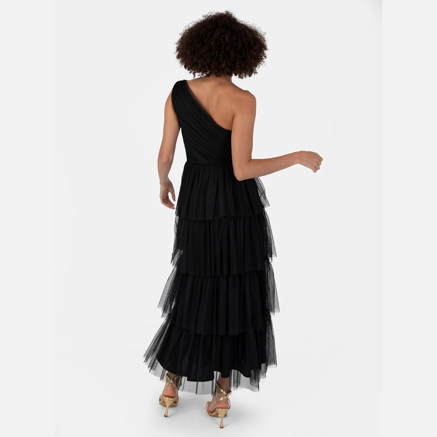 imageAnaya with Love Womens Midaxi Dress Ladies One Shoulder Sleeveless Tiered Skirt for Wedding Guest Bridesmaid Evening Occasion Ball Gown Robe FemmeNoir