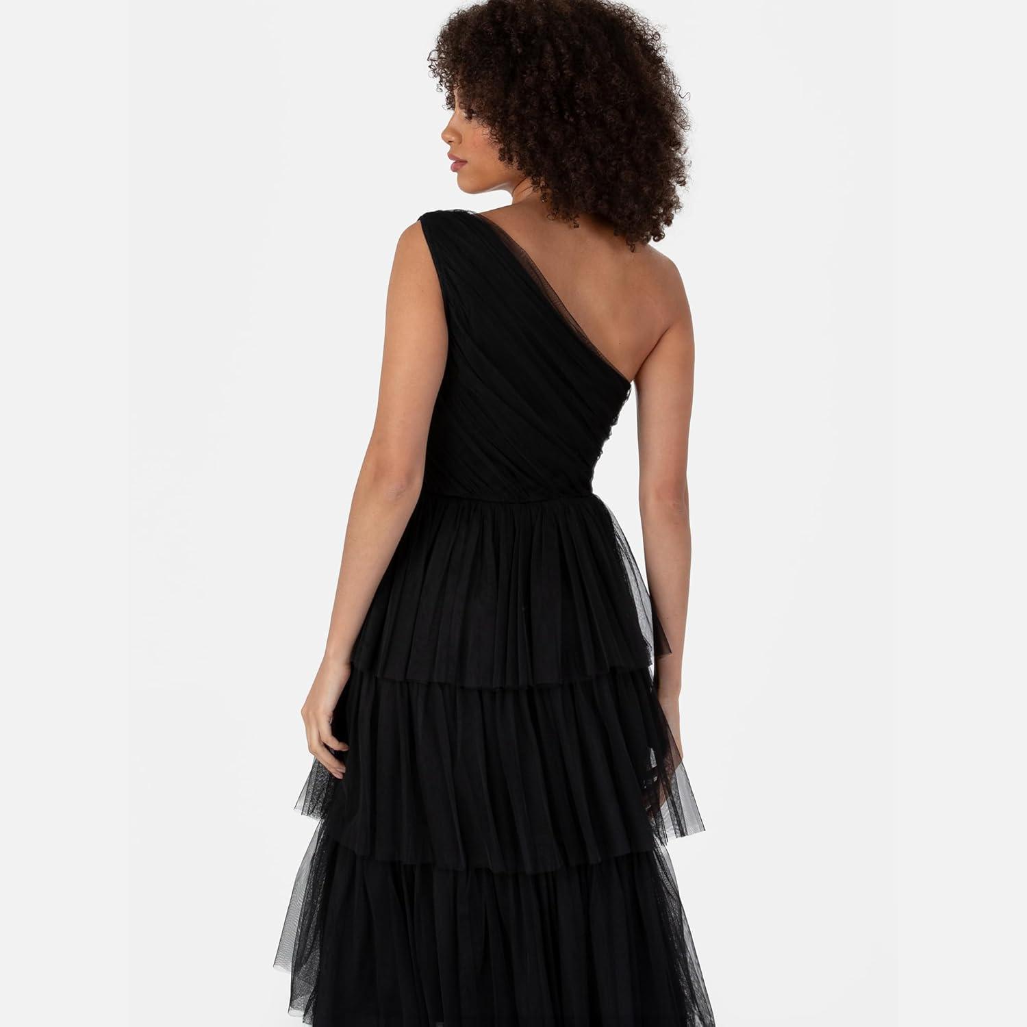 imageAnaya with Love Womens Midaxi Dress Ladies One Shoulder Sleeveless Tiered Skirt for Wedding Guest Bridesmaid Evening Occasion Ball Gown Robe FemmeNoir
