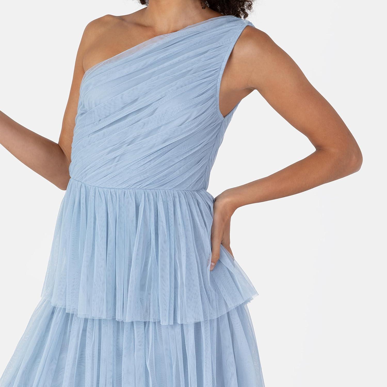 imageAnaya with Love Womens Midaxi Dress Ladies One Shoulder Sleeveless Tiered Skirt for Wedding Guest Bridesmaid Evening Occasion Ball Gown Robe FemmeSoft Blue