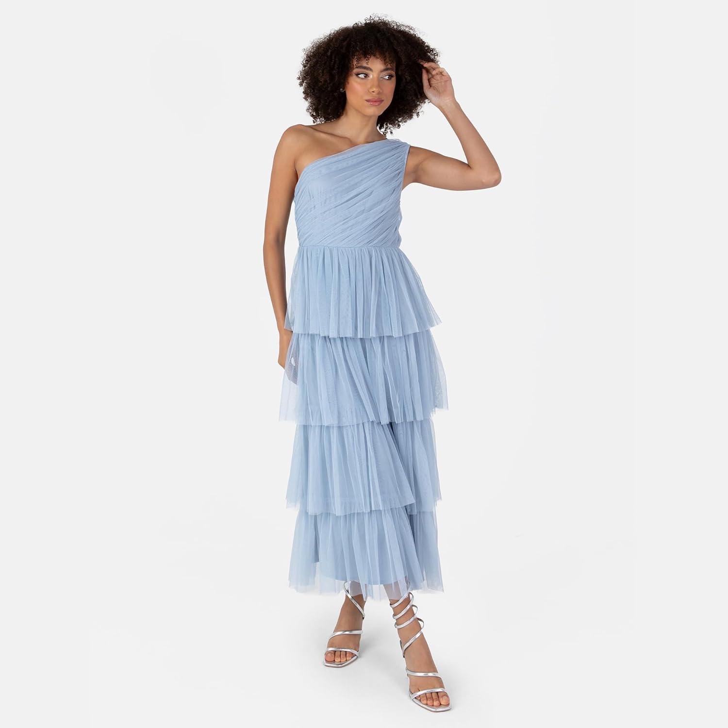 imageAnaya with Love Womens Midaxi Dress Ladies One Shoulder Sleeveless Tiered Skirt for Wedding Guest Bridesmaid Evening Occasion Ball Gown Robe FemmeSoft Blue