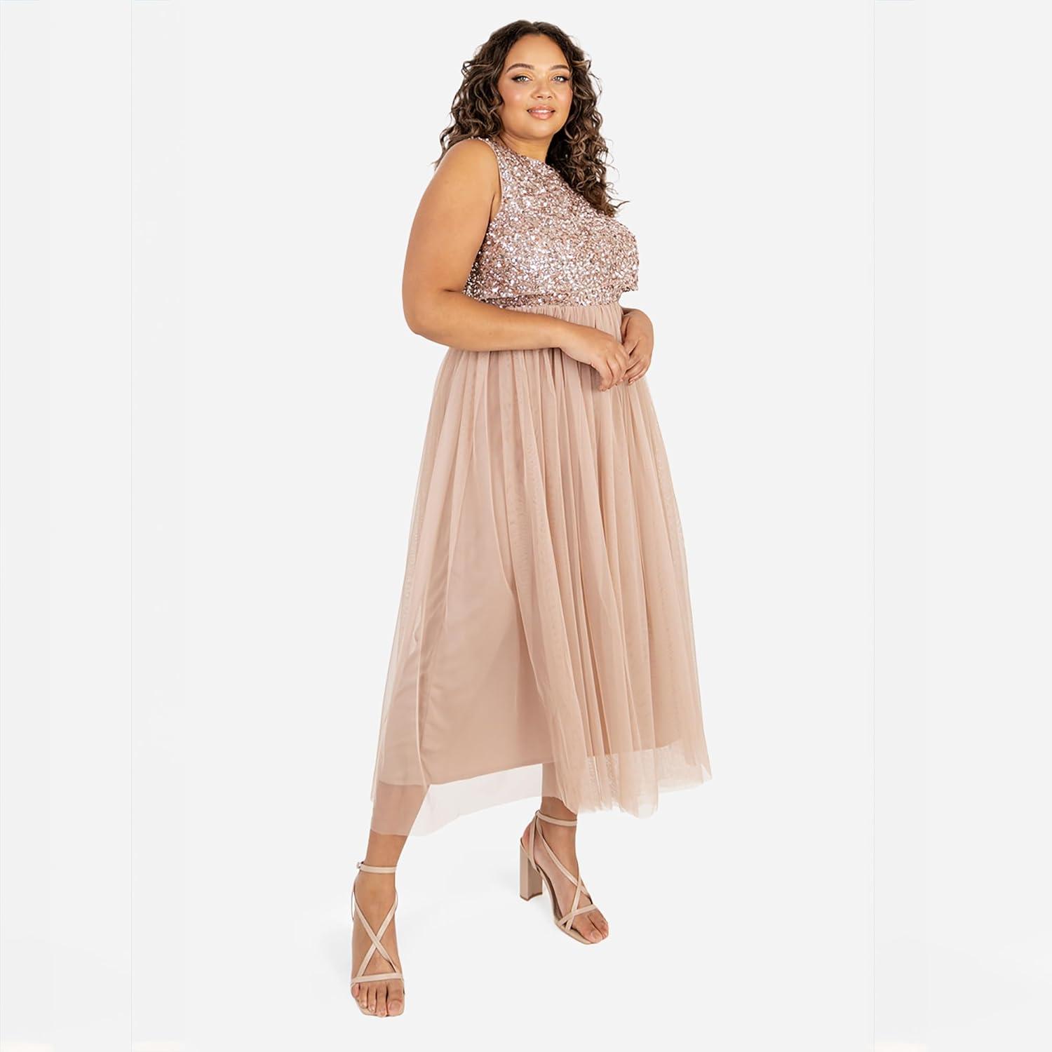 imageMaya Deluxe Maya MiLongue Orne Robe de Demoiselle dhonneur FemmeBlush Taupe