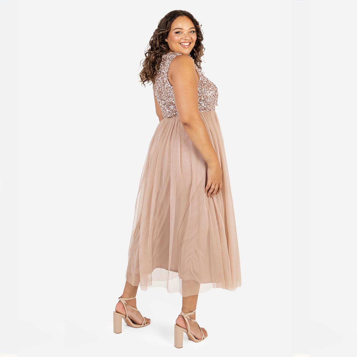 imageMaya Deluxe Maya MiLongue Orne Robe de Demoiselle dhonneur FemmeBlush Taupe