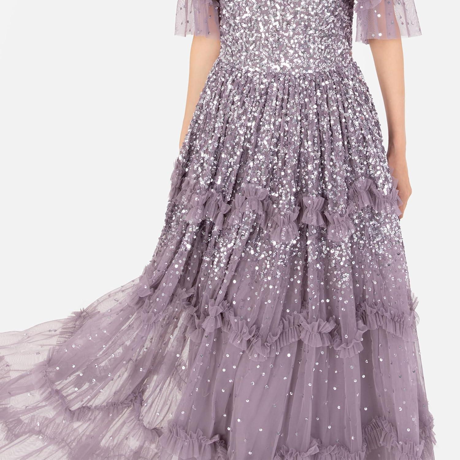 imageMaya Deluxe Womens Maxi Dress Ladies Vnecksequin Embellished Ruffle Detail for Wedding Guest Bridesmaid Prom Occasion Ball Gown FemmeMoody Lilac