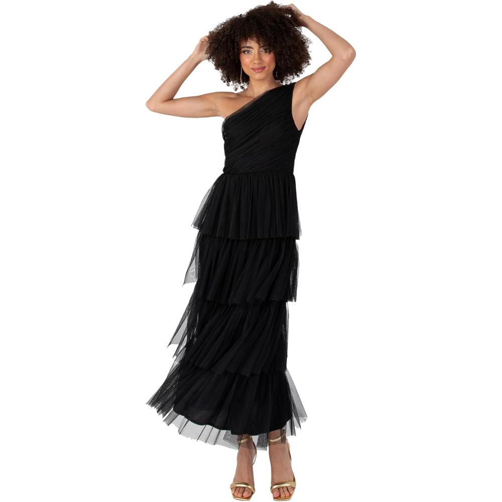 imageAnaya with Love Womens Midaxi Dress Ladies One Shoulder Sleeveless Tiered Skirt for Wedding Guest Bridesmaid Evening Occasion Ball Gown Robe FemmeNoir