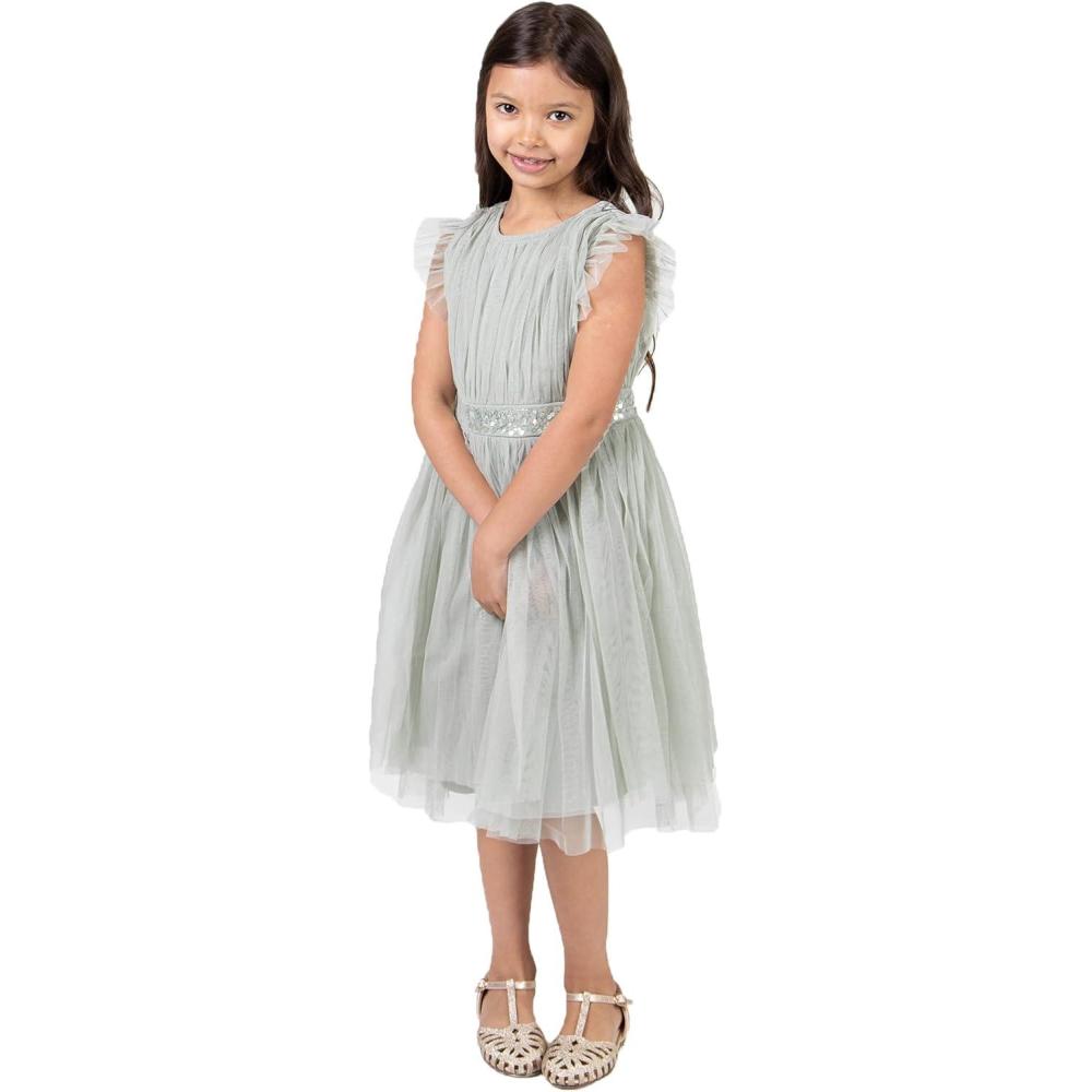 imageMaya Deluxe Midi Dress for Girls Sequins Embellished Birthday Party Frill Short Sleeves Bridesmaids Wedding Robe de Demoiselle dhonneur FilleGreen Lily