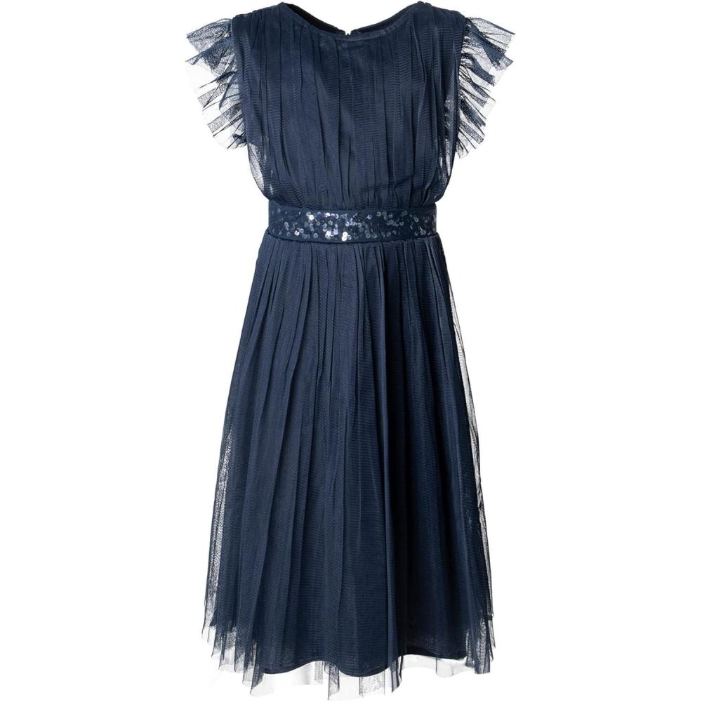 imageMaya Deluxe Midi Dress for Girls Sequins Embellished Birthday Party Frill Short Sleeves Bridesmaids Wedding Robe de Demoiselle dhonneur FilleNavy