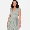 Anaya with Love Women&rsquo;s Maxi Dress Ladies V-Neck Short Sleeve Split Tulle A-Line for Wedding Guest Bridesmaid Evening Occasion Ball Gown Femme(Frosty Green)