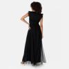 Anaya with Love Women&rsquo;s Maxi Dress Ladies V-Neck Short Sleeve Split Tulle A-Line for Wedding Guest Bridesmaid Evening Occasion Ball Gown Femme(Noir)