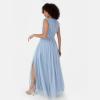 Anaya with Love Women&rsquo;s Maxi Dress Ladies V-Neck Short Sleeve Split Tulle A-Line for Wedding Guest Bridesmaid Evening Occasion Ball Gown Femme(Soft Blue)