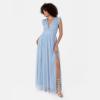 Anaya with Love Women&rsquo;s Maxi Dress Ladies V-Neck Short Sleeve Split Tulle A-Line for Wedding Guest Bridesmaid Evening Occasion Ball Gown Femme(Soft Blue)