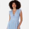 Anaya with Love Women&rsquo;s Maxi Dress Ladies V-Neck Short Sleeve Split Tulle A-Line for Wedding Guest Bridesmaid Evening Occasion Ball Gown Femme(Soft Blue)