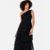 Anaya with Love Women&rsquo;s Midaxi Dress Ladies One Shoulder Sleeveless Tiered Skirt for Wedding Guest Bridesmaid Evening Occasion Ball Gown Robe Femme(Noir)