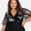 Maya Deluxe Robe de soirée Midaxi brodée à Paillettes avec décolleté Plongeant en V Noir Femme(Noir)