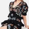 Maya Deluxe Womens Dress for Ladies Maxi Short Sleeve Floral Embellishment Wedding Guest Prom Bridesmaid Elegant Black Robes Femme(Noir)