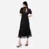 Maya Deluxe Women&rsquo;s Embroidered Dress for Ladies Sequin Embellished Midaxi Floral High Neck Wedding Guest Ball Evening Cocktail Robe Femme(Noir)