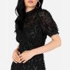 Maya Deluxe Women&rsquo;s Embroidered Dress for Ladies Sequin Embellished Midaxi Floral High Neck Wedding Guest Ball Evening Cocktail Robe Femme(Noir)