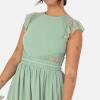 Maya Deluxe Women&rsquo;s Ladies Maxi Dress Crew Neckline Short Flutter Sleeve Lace Trim A-Line for Wedding Guest Evening Prom Ball Gown Robe Femme (Lot de 1)(Deep Sage)