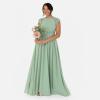 Maya Deluxe Women&rsquo;s Ladies Maxi Dress Crew Neckline Short Flutter Sleeve Lace Trim A-Line for Wedding Guest Evening Prom Ball Gown Robe Femme (Lot de 1)(Deep Sage)