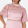 Maya Deluxe Women&rsquo;s Ladies Maxi Dress Flutter Sleeve Round Neck Lace Trim Satin for Wedding Guest Evening Occasion Prom Ball Gown Robe Femme(Blush Pink)