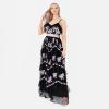 Maya Deluxe Womens Ladies Maxi Dress Tiered Floral Embroidery V Neckline Bow Tie High Waist Cami Frilly Stripes Sleeveless Black Robe Femme(Noir)