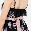 Maya Deluxe Womens Ladies Maxi Dress Tiered Floral Embroidery V Neckline Bow Tie High Waist Cami Frilly Stripes Sleeveless Black Robe Femme(Noir)