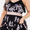 Maya Deluxe Womens Ladies Maxi Dress Tiered Floral Embroidery V Neckline Bow Tie High Waist Cami Frilly Stripes Sleeveless Black Robe Femme(Noir)