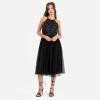 Maya Deluxe Womens Ladies Midi Dress with Halter Neck Tulle for Evening Graduation Prom Wedding Bridesmaids Ball Gown Robe de Demoiselle d&rsquo;honneur Femme(Noir)