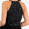 Maya Deluxe Womens Ladies Midi Dress with Halter Neck Tulle for Evening Graduation Prom Wedding Bridesmaids Ball Gown Robe de Demoiselle d&rsquo;honneur Femme(Noir)