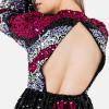 Maya Deluxe Womens Ladies Sequin Embellished Dress Mini Long Bishop Sleeve Highneck for Wedding Guest Prom New Years Eve Black Robe Femme(Noir)