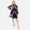 Maya Deluxe Womens Ladies Sequin Embellished Dress Mini Long Bishop Sleeve Highneck for Wedding Guest Prom New Years Eve Black Robe Femme(Noir)