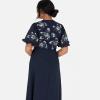 Maya Deluxe Women&rsquo;s Maxi Dress Ladies Short Angel Sleeve Round Neck Floral Sequin Embellished A-Line for Wedding Guest Ball Gown Robe Femme(Navy Blue)