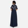 Maya Deluxe Women&rsquo;s Maxi Dress Ladies Short Angel Sleeve Round Neck Floral Sequin Embellished A-Line for Wedding Guest Ball Gown Robe Femme(Navy Blue)