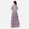 Maya Deluxe Women&rsquo;s Maxi Dress Ladies V-necksequin Embellished Ruffle Detail for Wedding Guest Bridesmaid Prom Occasion Ball Gown Femme(Moody Lilac)