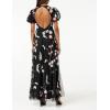 Maya Deluxe Womens Maxi Ladies Floral Embroidered Open Back Puff Sleeves Dress for Wedding Guest Bridesmaid Prom Occasion Robe Femme(Noir)