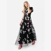 Maya Deluxe Womens Maxi Ladies Floral Embroidered Open Back Puff Sleeves Dress for Wedding Guest Bridesmaid Prom Occasion Robe Femme(Noir)