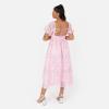 Maya Deluxe Women&rsquo;s Midaxi Dress Ladies Floral Lace Round Neck Short Puff Sleeves Lace-up Back A-Line Wedding Guest Prom Occasion Robe Femme(Rose)
