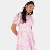 Maya Deluxe Women&rsquo;s Midaxi Dress Ladies Floral Lace Round Neck Short Puff Sleeves Lace-up Back A-Line Wedding Guest Prom Occasion Robe Femme(Rose)