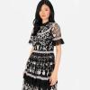 Maya Deluxe Women&rsquo;s Midi Dress Ladies Ruffle Frilly Floral Embroidered Tiered Ball Gown for Wedding Guest Prom Evening Occasion(Noir)